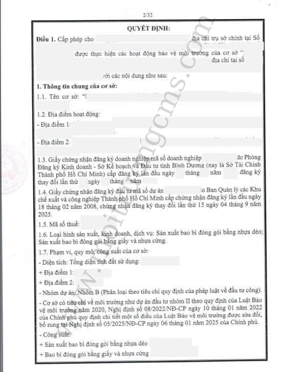 Hoàn thành giấy phép môi trường cho Công Ty TNHH Huhtamaki (Việt Nam)